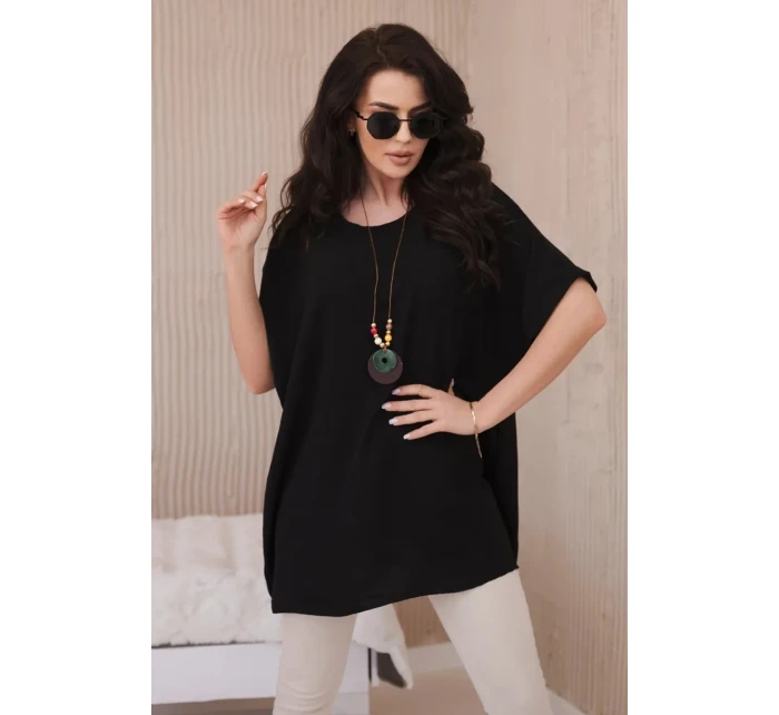 Oversized halenka s přívěskem černý Oversized halenka s přívěskem černý