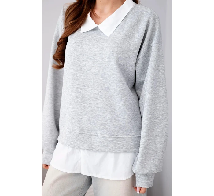 Dámská máslová mikina z viskózy s košilovou vsadkou šedá Dámská máslová mikina z viskózy s košilovou vsadkou šedá