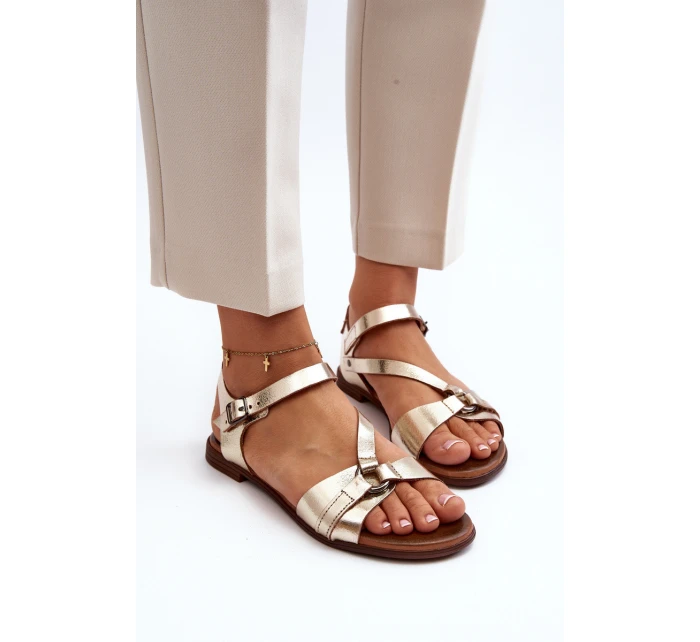model 21647967 Dámské kožené sandály zlaté - Zazoo