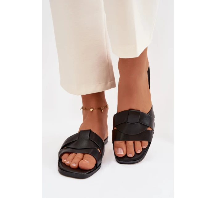 Dámské ploché pantofle s pásky Černé model 21943269 - Boto