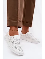 Kožené síťované dámské polobotky model 22101353 Bílé - S.Barski Kožené síťované dámské polobotky model 22101353 Bílé - S.Barski