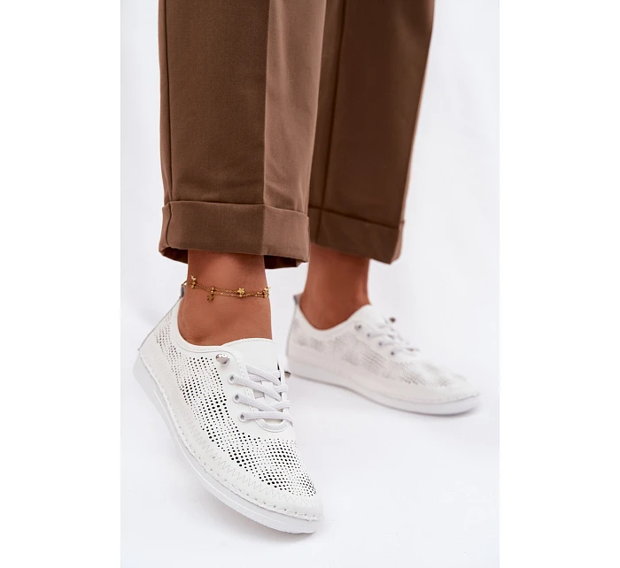 Kožené síťované dámské polobotky model 22101353 Bílé - S.Barski Kožené síťované dámské polobotky model 22101353 Bílé - S.Barski