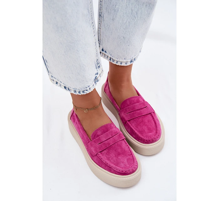 Mokasiny z pravé semišové kůže na platformě Vinceza Fuksja