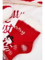 Dětské vánoční ponožky s kožíškem a sněhulákem z alpaka vlny – červené