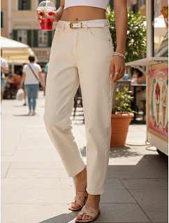 Dámské džínové kalhoty mom fit s páskem ecru FashionStreet UY2985