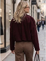 Dámská krátká bordová kordová bunda FashionStreet TY6019 Dámská krátká bordová kordová bunda FashionStreet TY6019