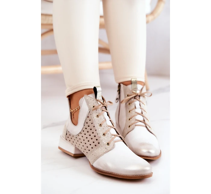 Kožené kozačky model 21576781 Světle béžová - Maciejka