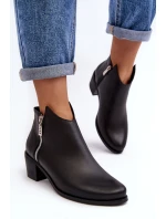 Kožené dámské kotníčkové boty na sloupku s nízkým svrškem a zipy černé Annaja Kožené dámské kotníčkové boty na sloupku s nízkým svrškem a zipy černé Annaja