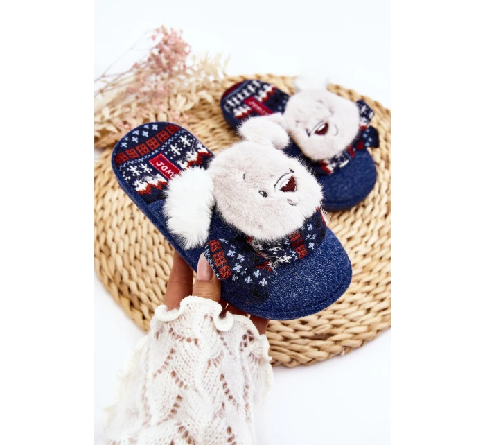 Dětské pantofle na tlusté podrážce s medvídkem modré Dasca