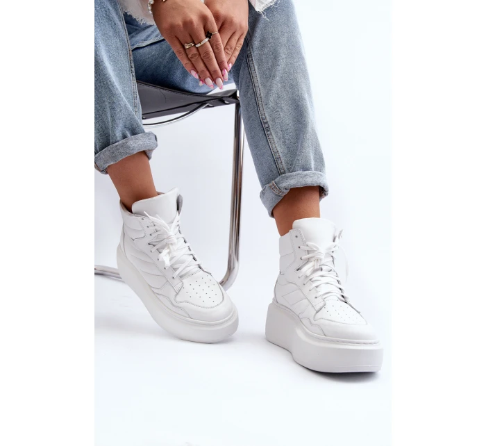 Zazoo 3392/X Dámské Kožené Sportovní Boty Na Platformě Bílé