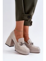 Lakové dámské polobotky na podpatku šedé D&A MR38-906