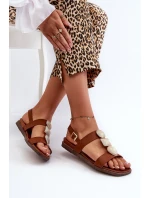 Dámské Ploché Sandály S Ozdobami Sergio Leone SK072H Hnědé Dámské Ploché Sandály S Ozdobami Sergio Leone SK072H Hnědé