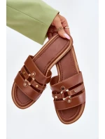 Plážové Dámské Pantofle Se Zlatým Detailem Camel Noroti Plážové Dámské Pantofle Se Zlatým Detailem Camel Noroti