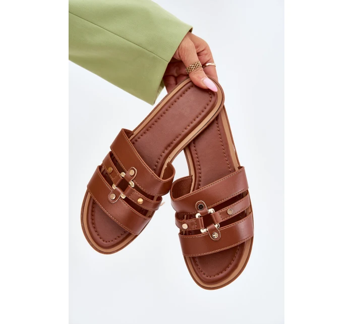 Plážové Dámské Pantofle Se Zlatým Detailem Camel Noroti Plážové Dámské Pantofle Se Zlatým Detailem Camel Noroti