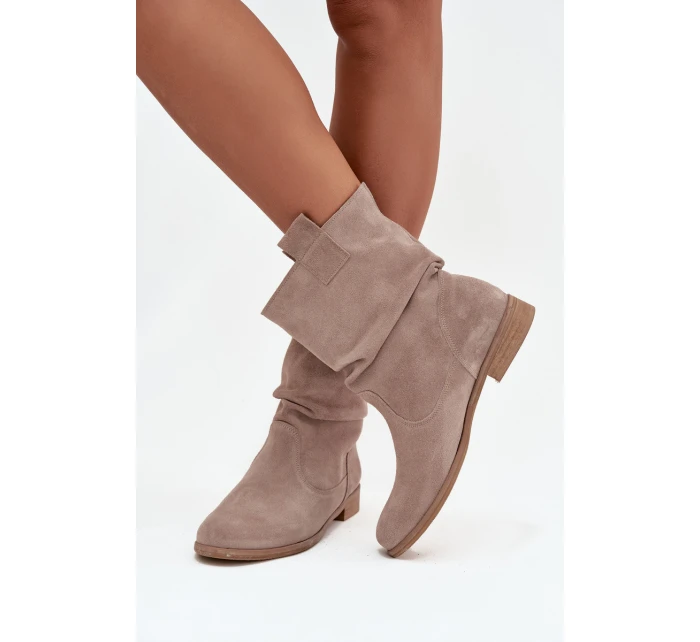 Kožené semišové dámské s řasením s  béžové model 21712955 - Zazoo