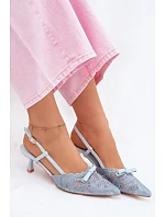 Dámské krajkové sandály na podpatku s mašlí Modré model 22107296 - Boto