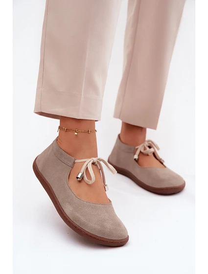 Kožené semišové baleríny Barefoot na šněrování Zazoo 021 Cappuccino Kožené semišové baleríny Barefoot na šněrování Zazoo 021 Cappuccino