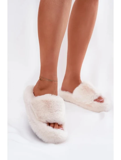 Dámské pantofle s kožíškem Biella – světle béžové
