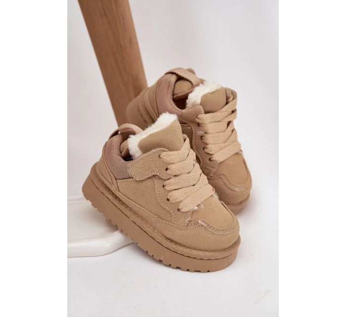 Dětské zateplené sneakers s kožíškem Mireen – béžové