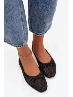 Dámské baleríny s pletením a mašlí Belirra – černé