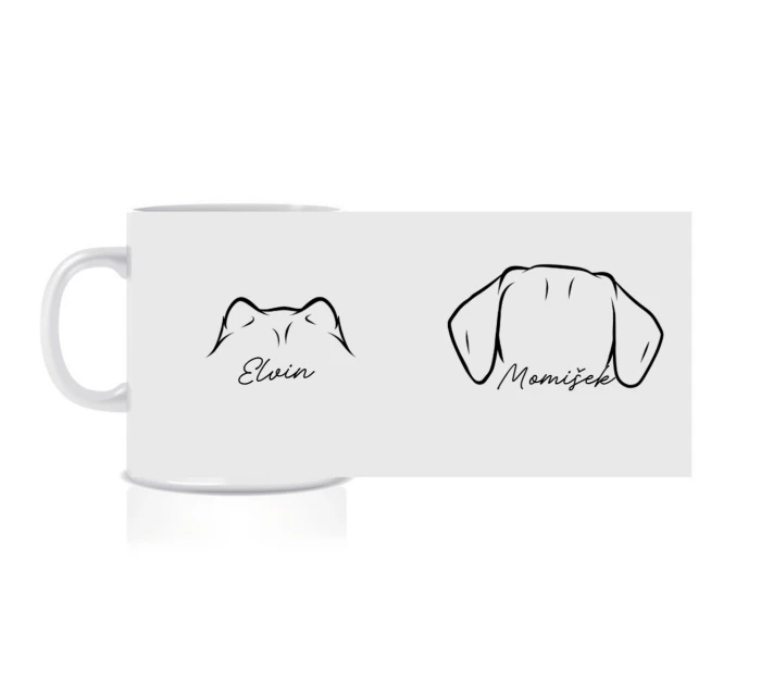 Personalizovaný klasický bílý keramický hrníček 300 ml se zvířecími oušky 