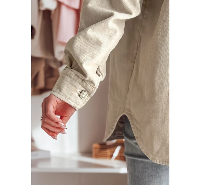 Dámská přechodná košilová bunda oversize KOSMOJACK j.beige FashionStreet TY4842
