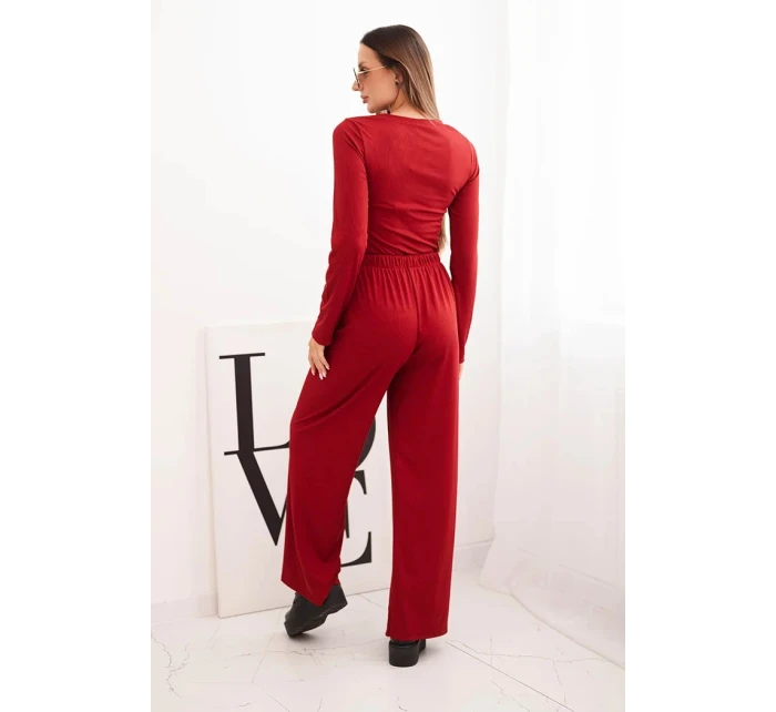 Dámský viskózový komplet s halenkou a širokými kalhotami bordový Dámský viskózový komplet s halenkou a širokými kalhotami bordový