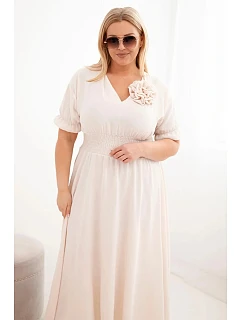 Dámské šaty Plus Size s výstřihem do V a řaseným pasem světle béžová