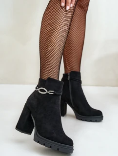 Dámské botky na podpatku eko semiš s ozdobným páskem černé model 21669769 - Boto