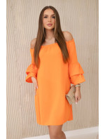 Španělské šaty s volánky na rukávu oranžové