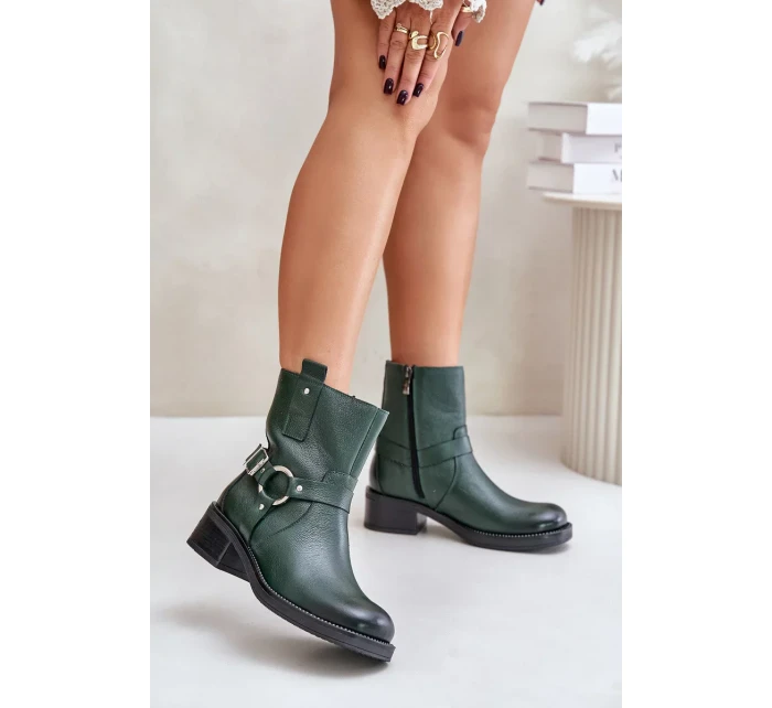 Zazoo Kožené Kotníkové Boty Na Nízkém Podpatku Zateplené Tmavě Zelené Zazoo Kožené Kotníkové Boty Na Nízkém Podpatku Zateplené Tmavě Zelené