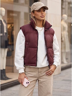 Dámská prošívaná zateplená krátká vesta v bordové barvě FashionStreet TY5971