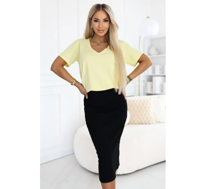 667-1 Přiléhavá pruhovaná midi sukně s vysokým pasem - černá 667-1 Přiléhavá pruhovaná midi sukně s vysokým pasem - černá