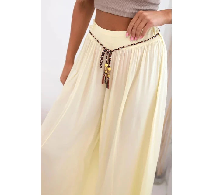 Dámské kalhoty z viskózy se širokými nohavicemi žlutý