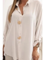 Dámské tričko s viskózou s ozdobnými knoflíky a límečkem béžová