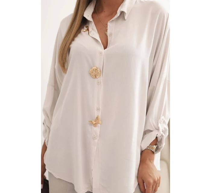 Dámské tričko s viskózou s ozdobnými knoflíky a límečkem béžová