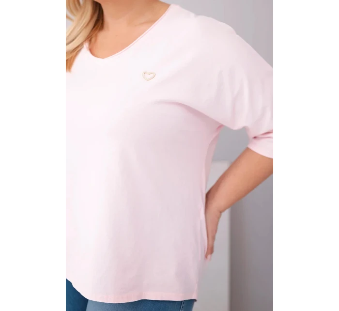 Dámská bavlněná oversize halenka Plus Size s výstřihem do V model 22036087 růžová - K-Fashion