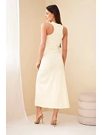 Dámské bavlněné midi šaty bez rukávů s řasením žlutá Dámské bavlněné midi šaty bez rukávů s řasením žlutá