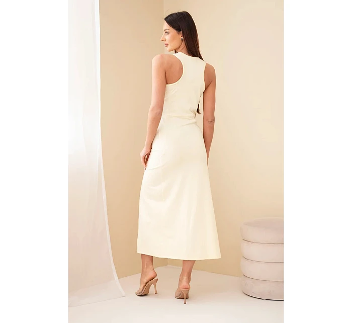 Dámské bavlněné midi šaty bez rukávů s řasením žlutá Dámské bavlněné midi šaty bez rukávů s řasením žlutá