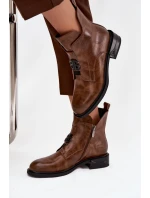 Zateplené kožené dámské kotníkové boty s ozdobným detailem hnědé Briselda Zateplené kožené dámské kotníkové boty s ozdobným detailem hnědé Briselda