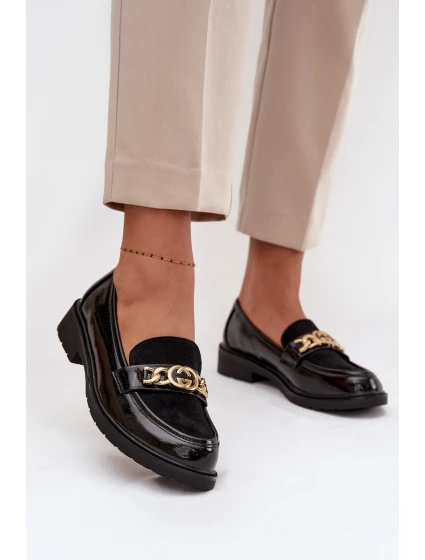 Lakované dámské mokasiny se zlatým S.Barski Černé model 21712006 - D&A