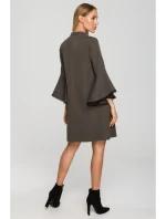 M698 Šaty áčkového střihu s andělskými rukávy - khaki barva