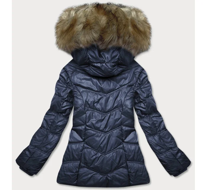 Tmavě modrá dámská prošívaná bunda pro přechodné období (H-205)