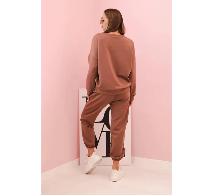 Komplet mikina + kalhoty model 21234215 hnědá - K-Fashion Komplet mikina + kalhoty model 21234215 hnědá - K-Fashion