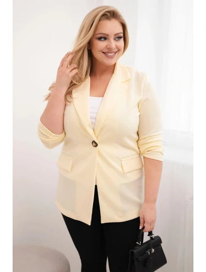 Dámská blazer z viskózy Plus Size s dlouhým rukávem a límcem citronová Dámská blazer z viskózy Plus Size s dlouhým rukávem a límcem citronová