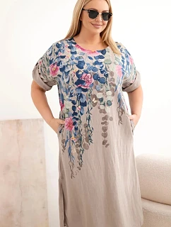 Dámské viskózové šaty Plus Size s krátkým rukávem a model 22092332 rozparky fango - K-Fashion