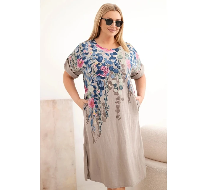 Dámské viskózové šaty Plus Size s krátkým rukávem a model 22092332 rozparky fango - K-Fashion