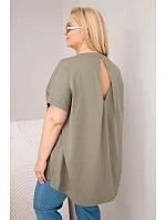 Dámská halenka Plus Size bavlněná s krátkým rukávem khaki Dámská halenka Plus Size bavlněná s krátkým rukávem khaki