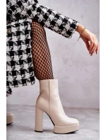 Hladké Kožené Botičky Na podpatku Béžove Kaysa Hladké Kožené Botičky Na podpatku Béžove Kaysa