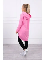 Dámská prodloužená mikina s kapucí 9116 Růžová - K-Fashion
